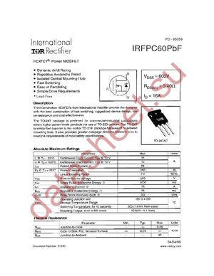 IRFPC60PBF datasheet  